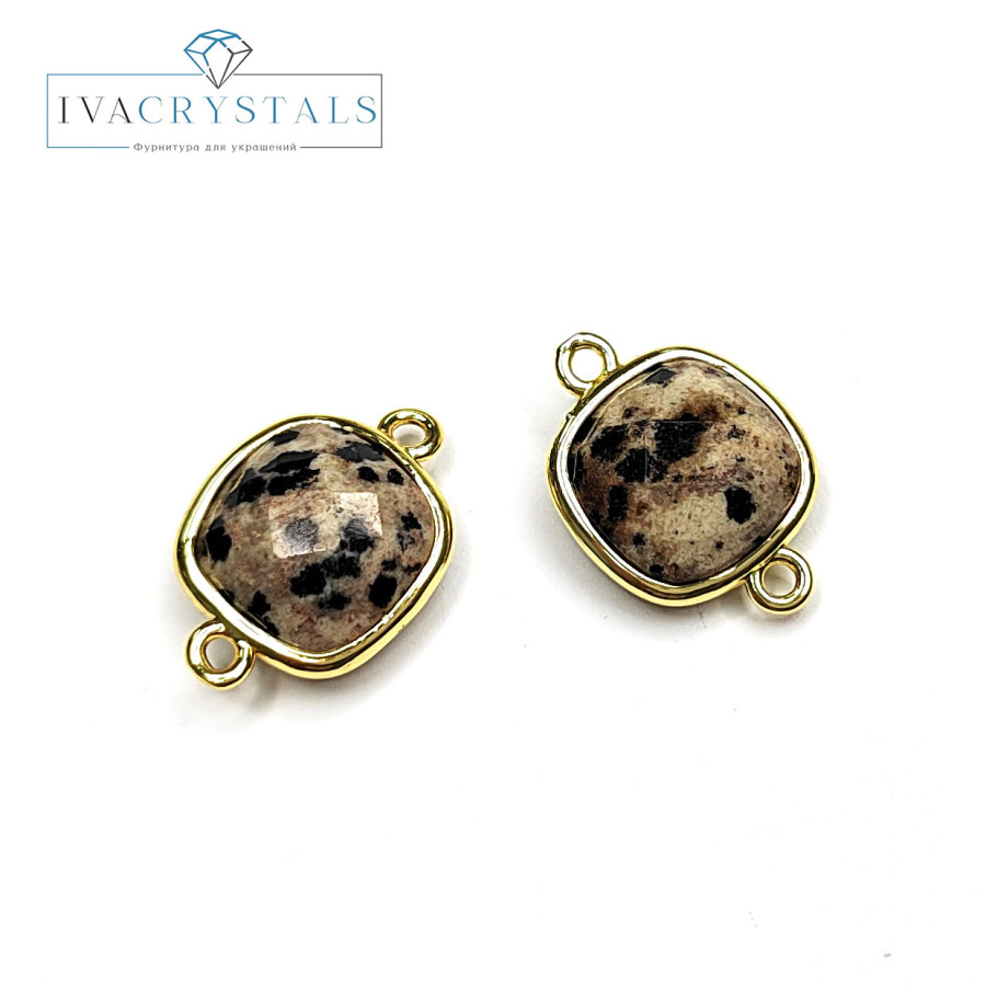Квадратный коннектор 19х13 мм с яшмой далматиновой, штука покрытие Позолота