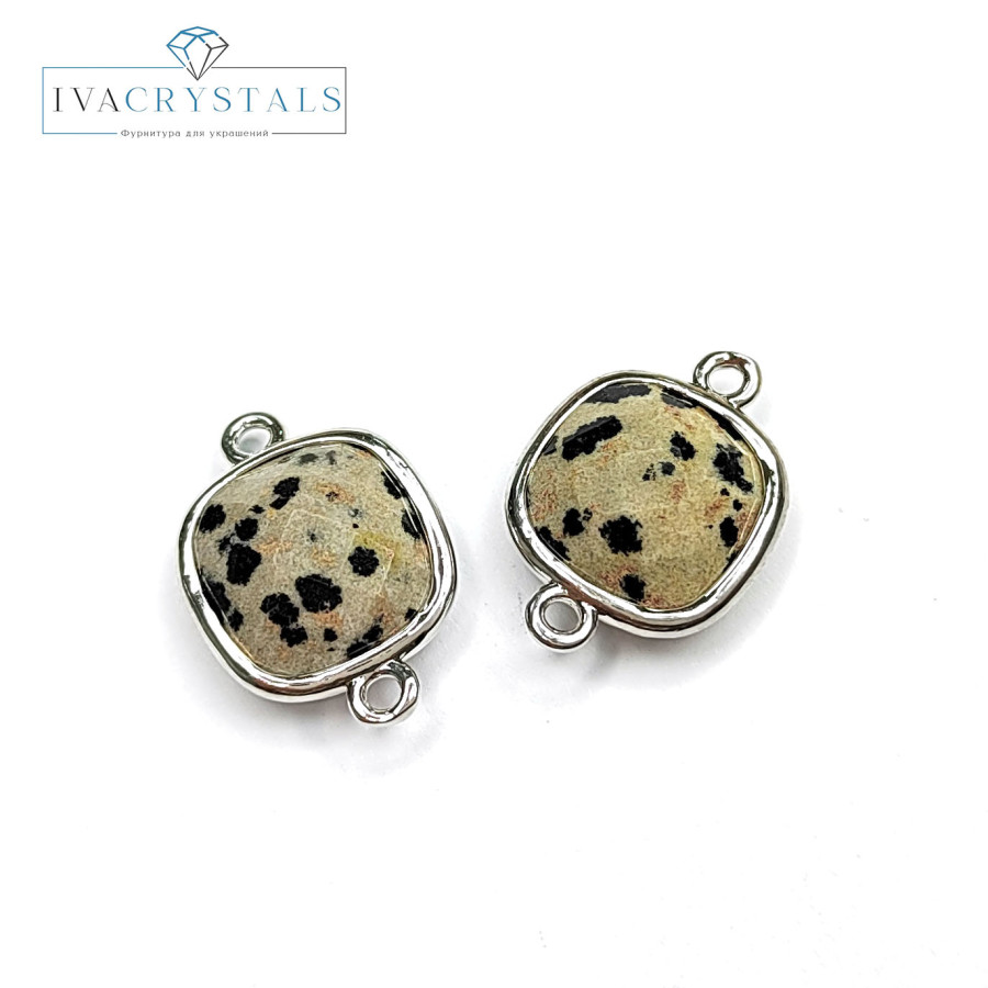 Квадратный коннектор 19х13 мм с яшмой далматиновой, штука покрытие Родий