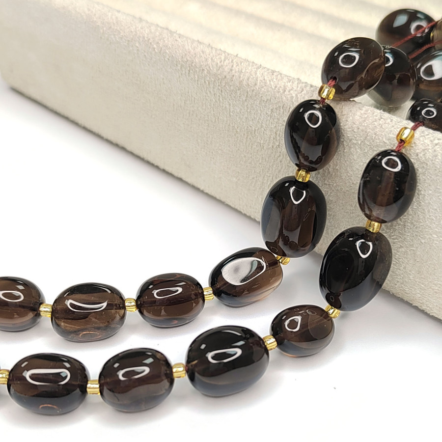 Раухтопаз натуральный, Дымчатый кварц, бусина оливка 16х11 мм нить 40 см (24 бусины)