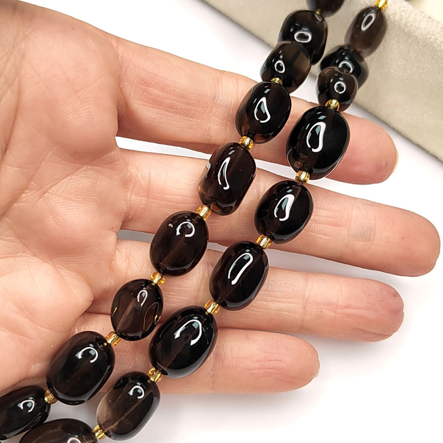 Раухтопаз натуральный, Дымчатый кварц, бусина оливка 16х11 мм