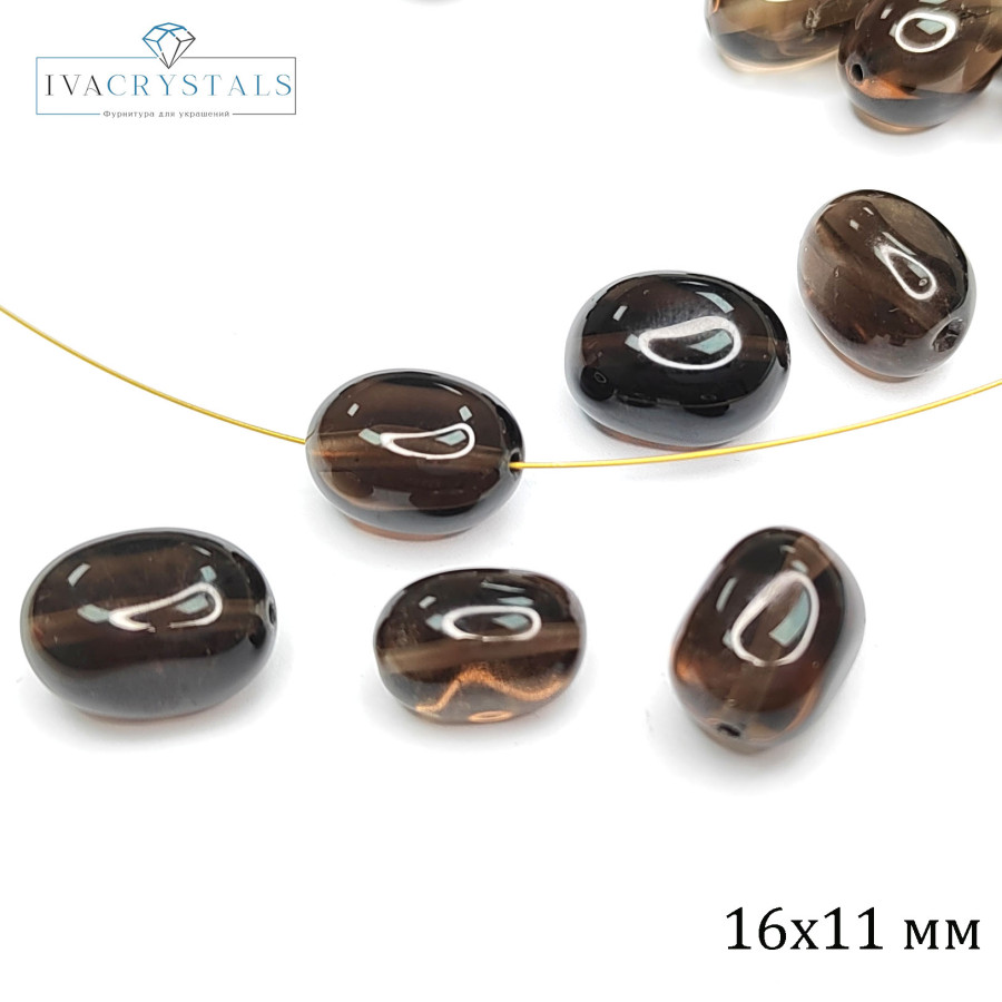 Раухтопаз натуральный, Дымчатый кварц, бусина оливка 16х11 мм