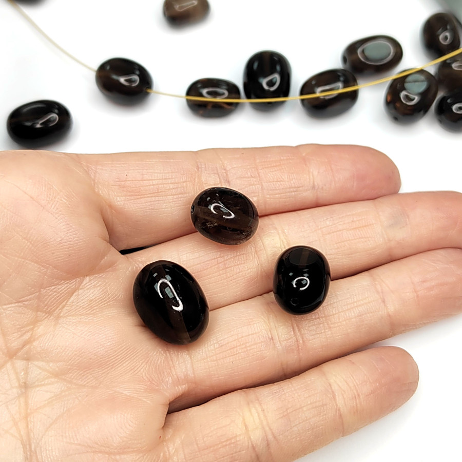 Раухтопаз натуральный, Дымчатый кварц, бусина оливка 16х11 мм