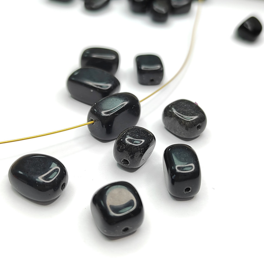 Чёрный обсидиан 11х8 мм Штука (бусина)
