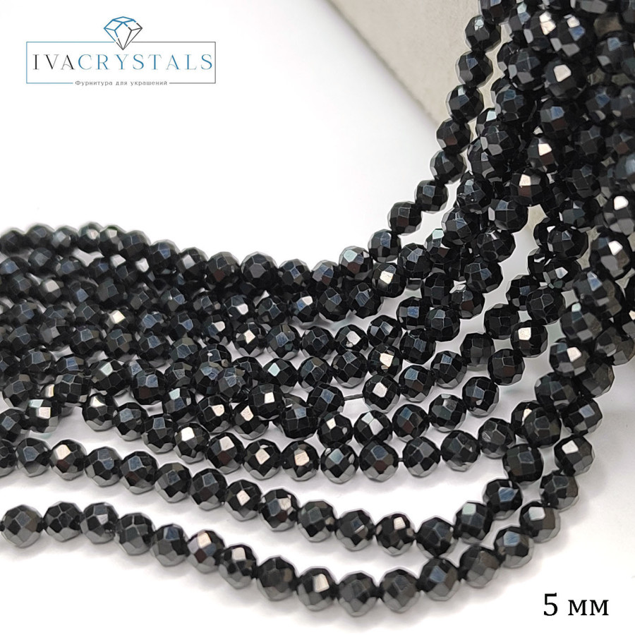5 мм Шпинель натуральная черная граненая, НИТЬ 38-39 см