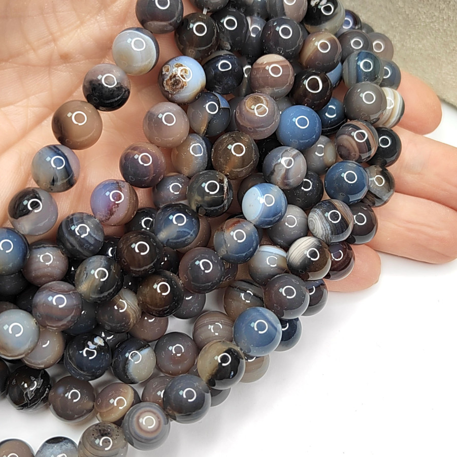 Агат натуральный, бусины гладкий шар, нить 37-39 см