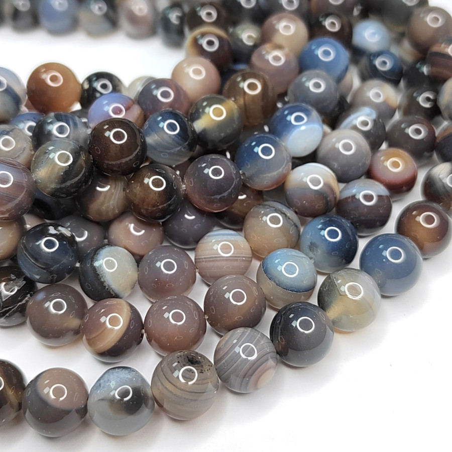 Агат натуральный, бусины гладкий шар, нить 37-39 см