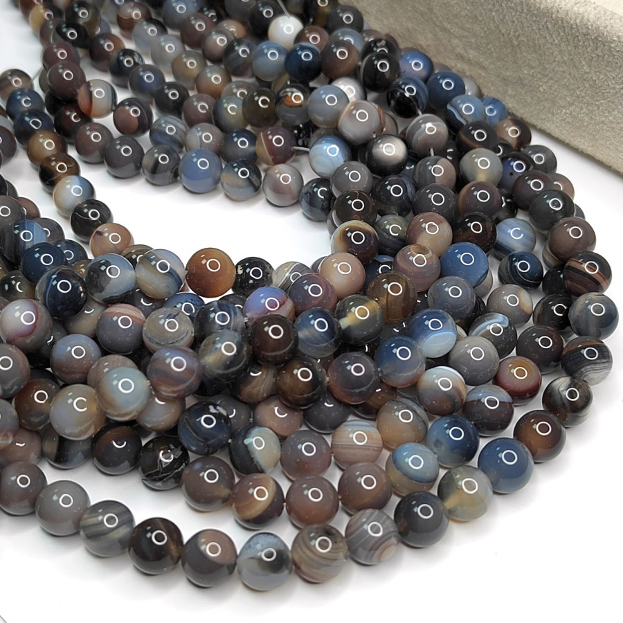 Агат натуральный, бусины гладкий шар, нить 37-39 см