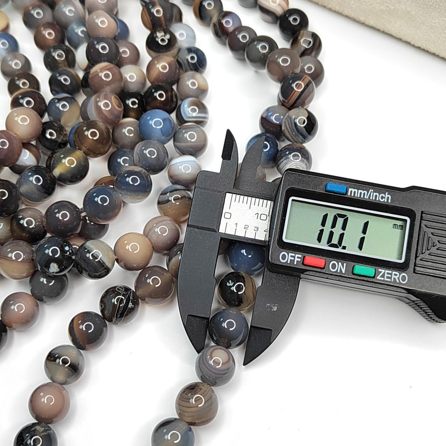 Агат натуральный, бусины гладкий шар, нить 37-39 см 10 мм (нить 36-37 см)