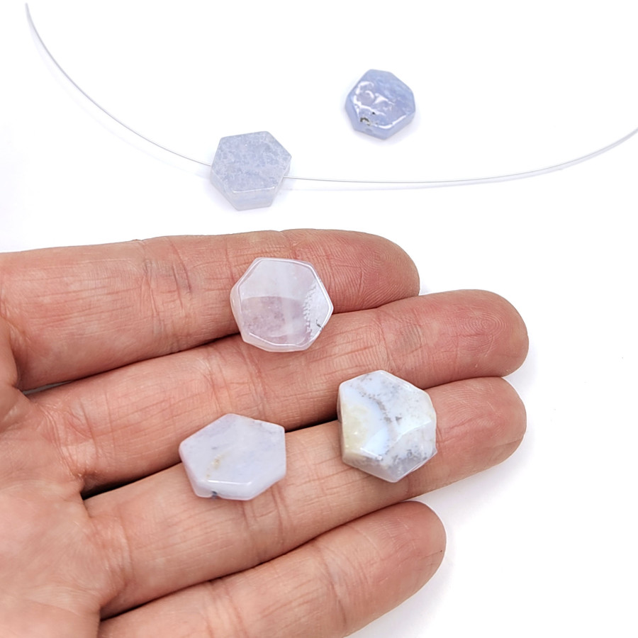 Голубой агат (сапфирин), бусина Шестигранник 14 мм, штука