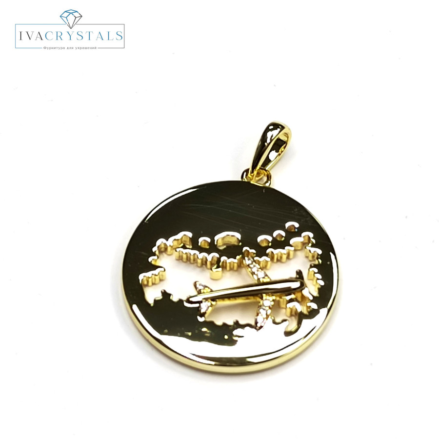 Подвеска Карта - Самолёт 25 мм, штука покрытие Позолота