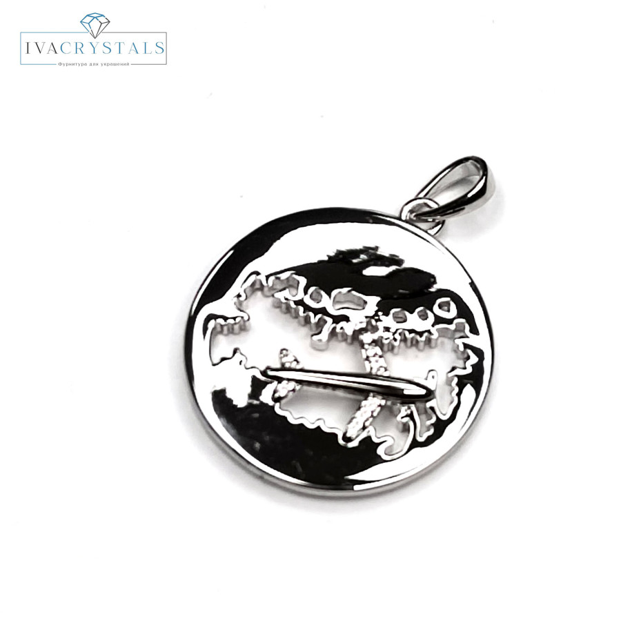 Подвеска Карта - Самолёт 25 мм, штука покрытие Родий