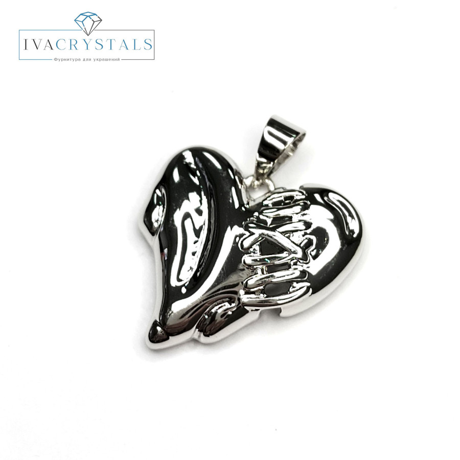 Крупная подвеска Сердце зашитое 18 мм, штука покрытие Родий