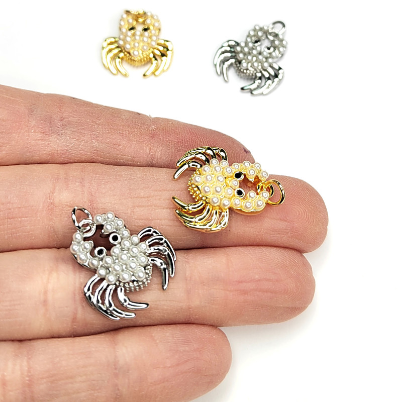 Подвеска Крабик с жемчужинами 20х18 мм, штука