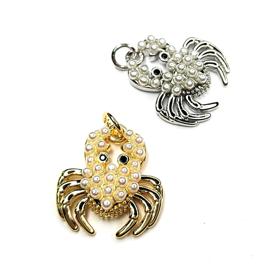 Подвеска Крабик с жемчужинами 20х18 мм, штука