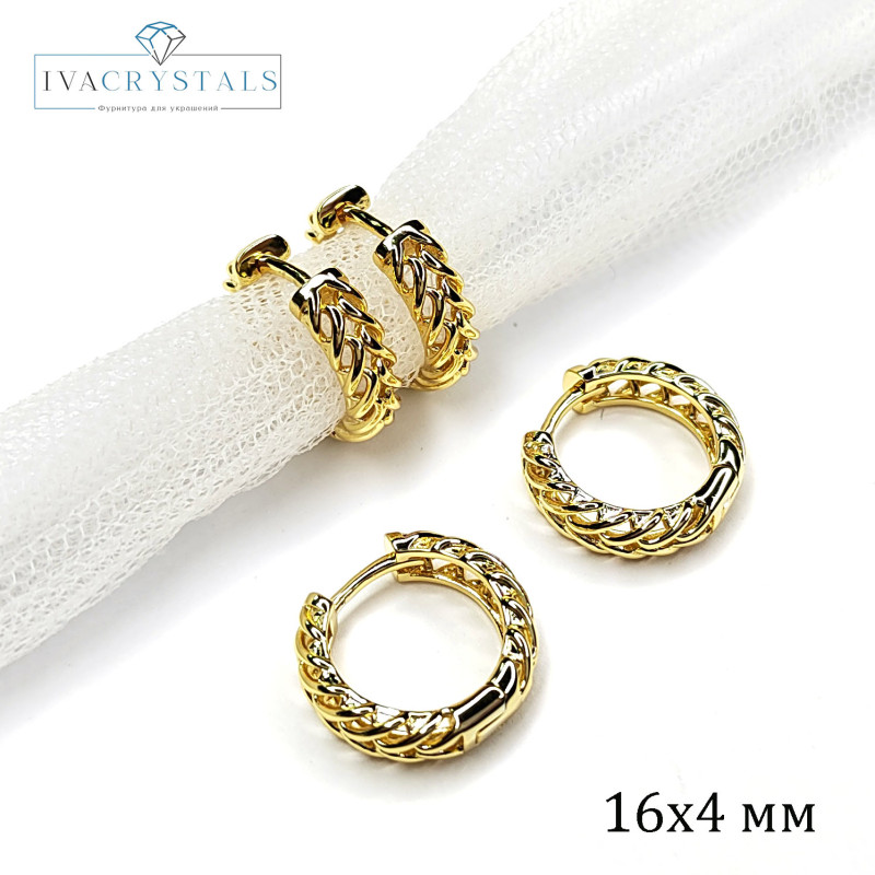 Серьги с застёжкой конго, узор Косичка 16х4,4 мм, пара