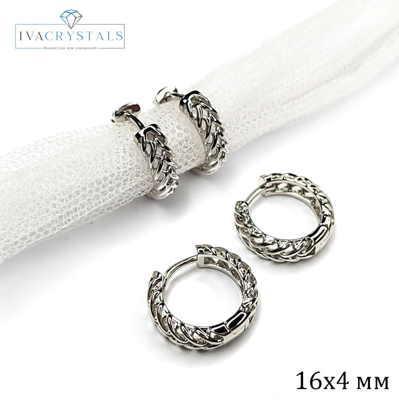 Серьги с застёжкой конго, узор Косичка 16х4,4 мм, пара