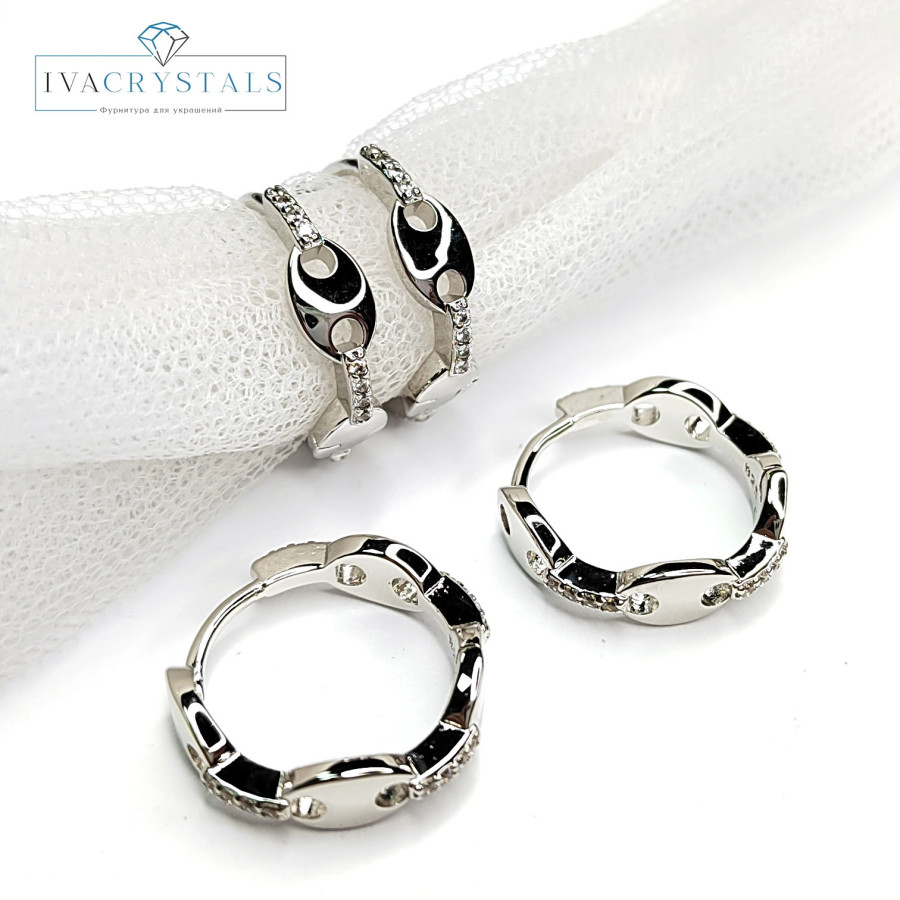 Серьги с застёжкой конго 20х5 мм, пара покрытие Родий