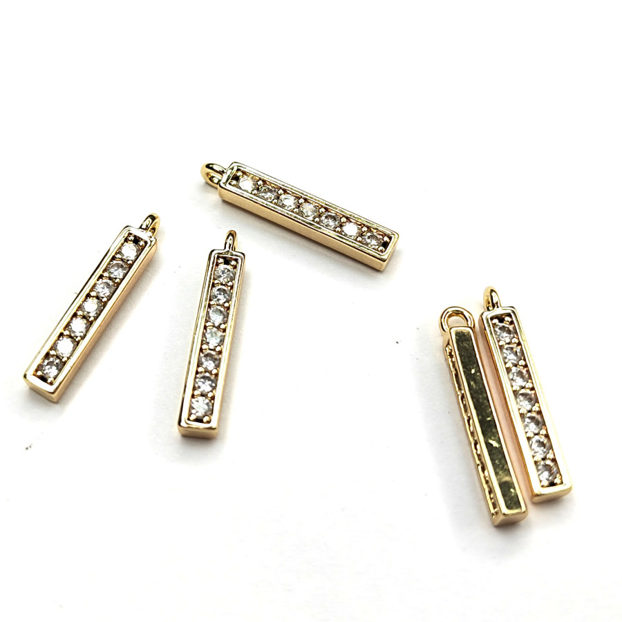 Подвеска палочка 16 мм с фианитами, покрытие позолоченное, штука