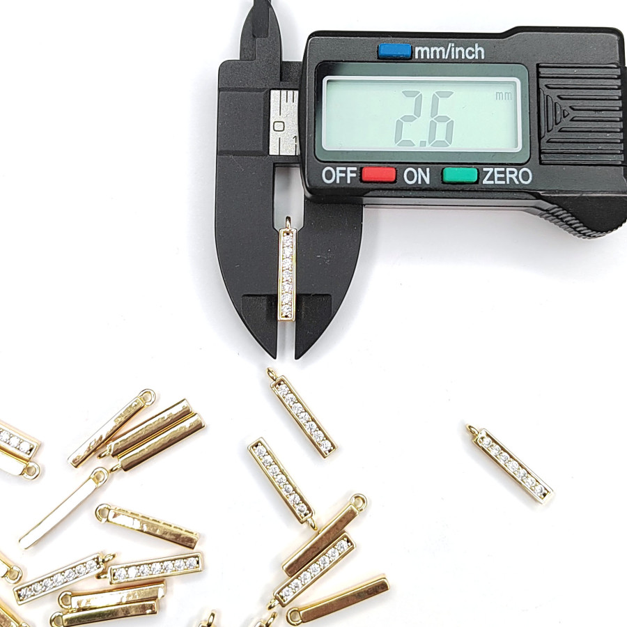 Подвеска палочка 16 мм с фианитами, покрытие позолоченное, штука