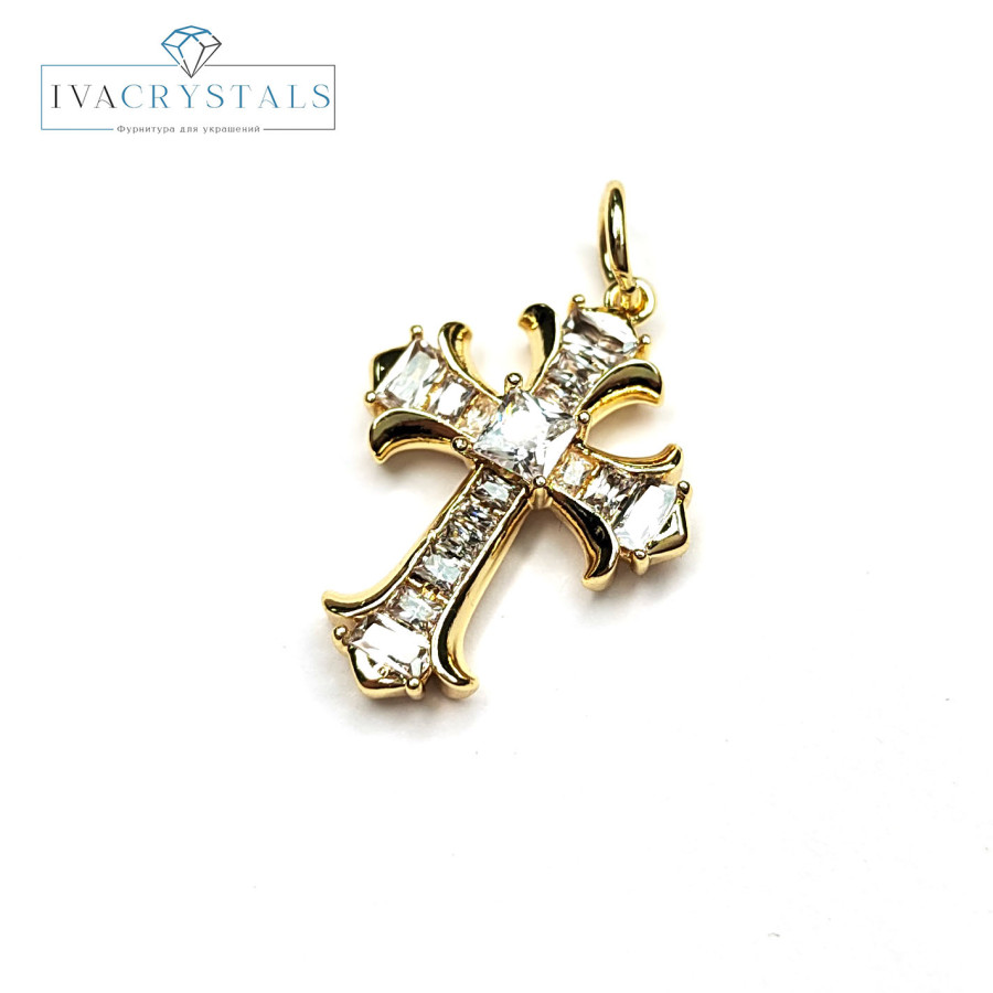 Подвеска Крестик с фианитами, 20х14 мм, штука покрытие Позолота