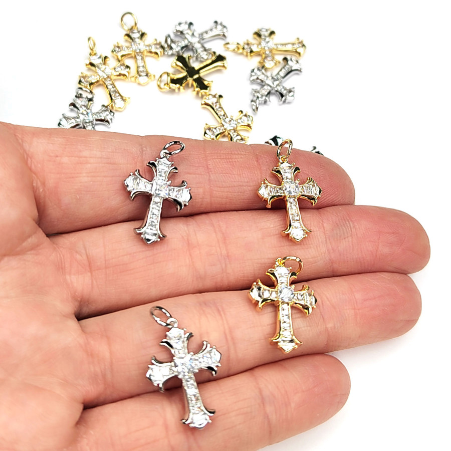 Подвеска Крестик с фианитами, 20х14 мм, штука