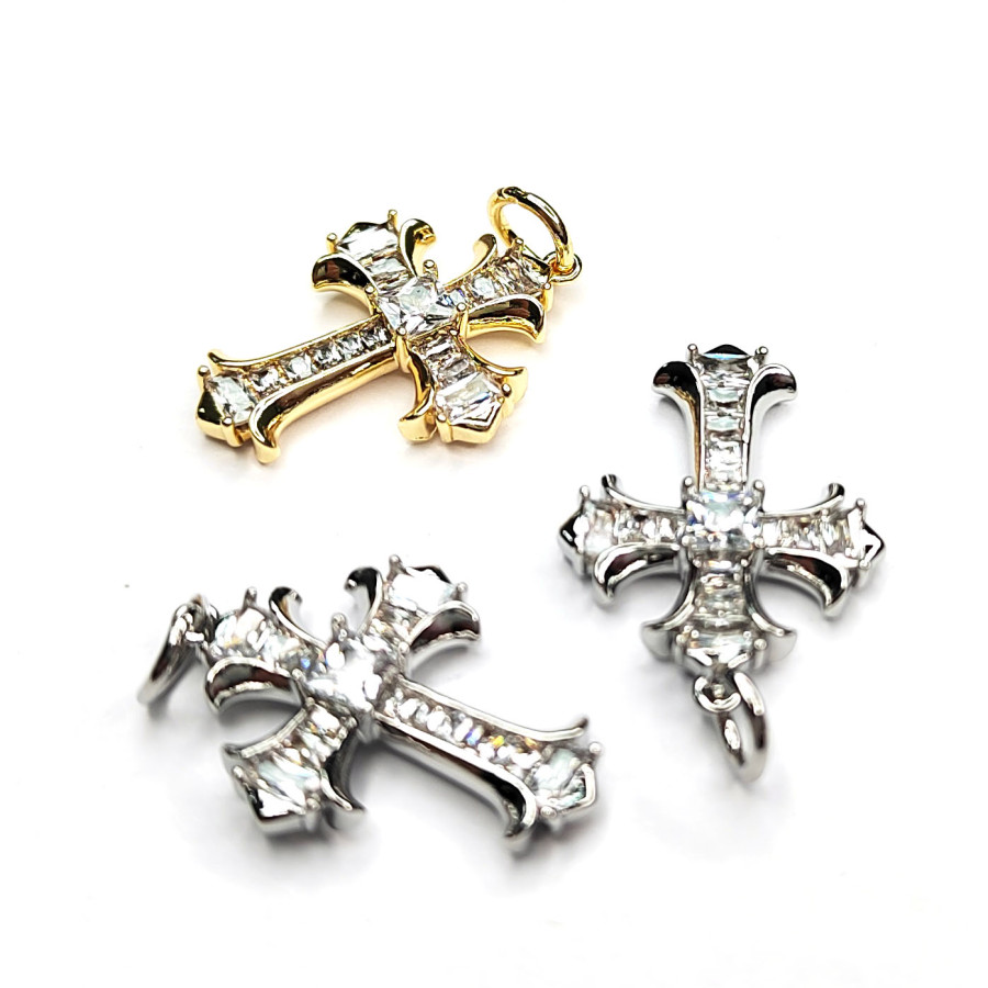 Подвеска Крестик с фианитами, 20х14 мм, штука