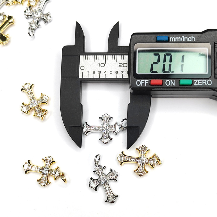 Подвеска Крестик с фианитами, 20х14 мм, штука