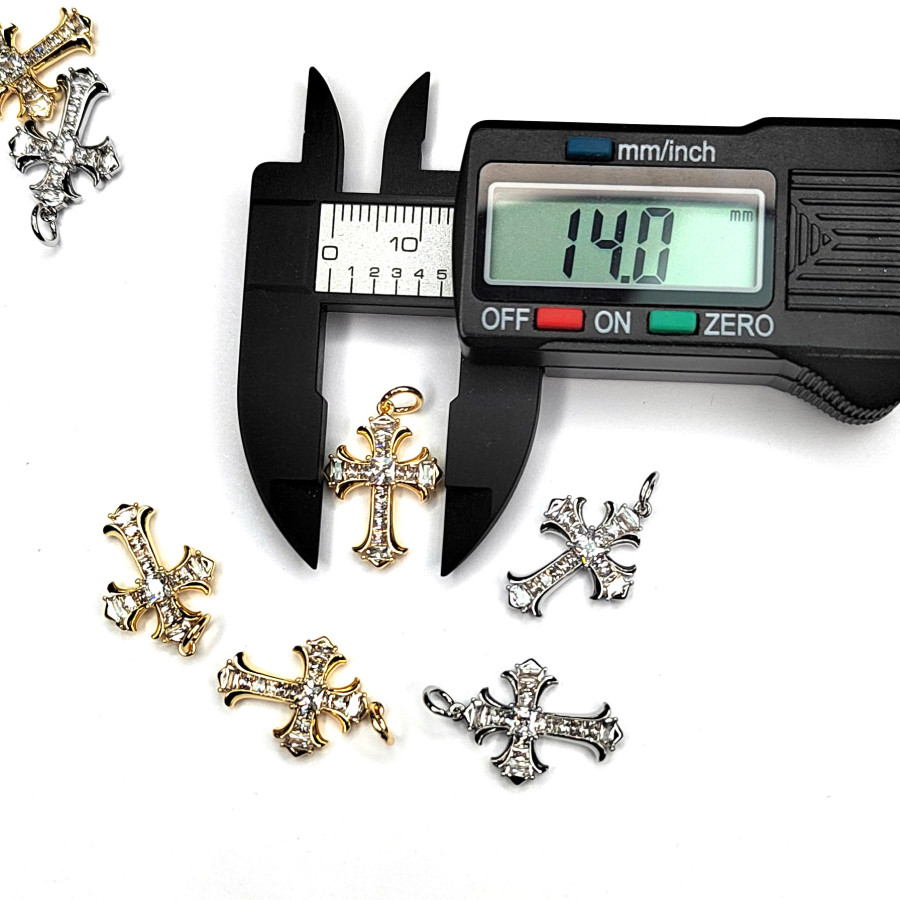 Подвеска Крестик с фианитами, 20х14 мм, штука