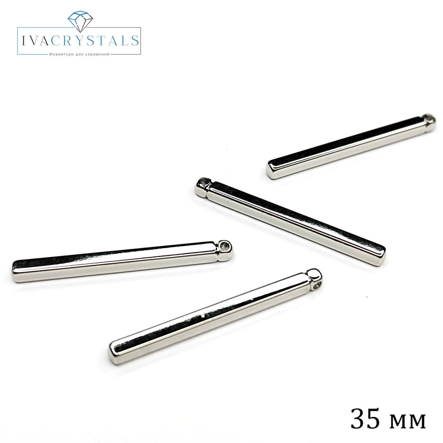 Подвеска палочка 35х2 мм с гранями, штука покрытие Родий