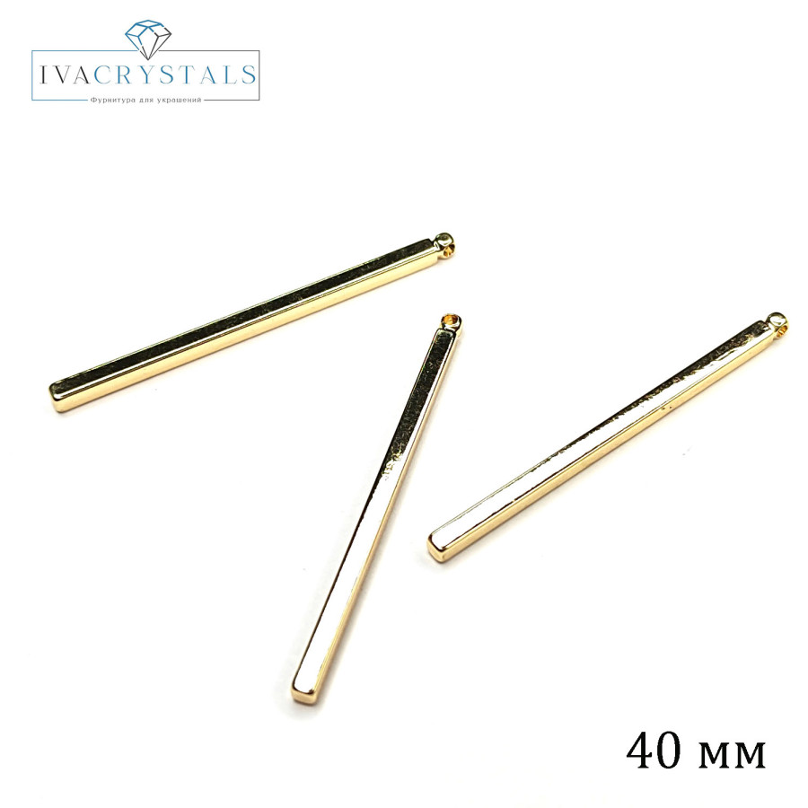 Подвеска палочка 40х2 мм с гранями, покрытие позолота, штука