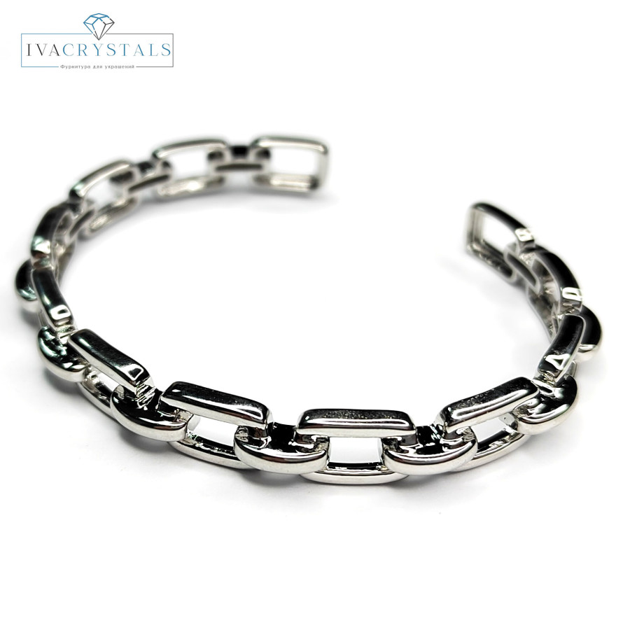 Браслет безразмерный, ширина 7 мм, узор "Цепь" покрытие Родий