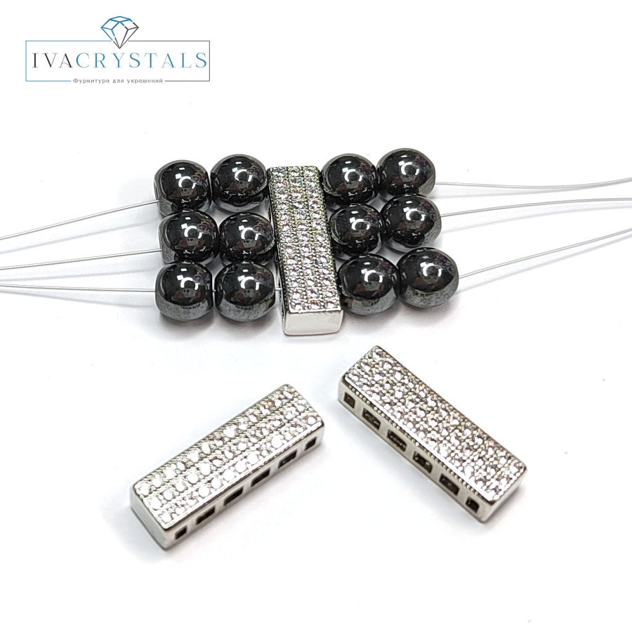 Разделитель с фианитами многорядный 18х5,5 мм покрытие Родий