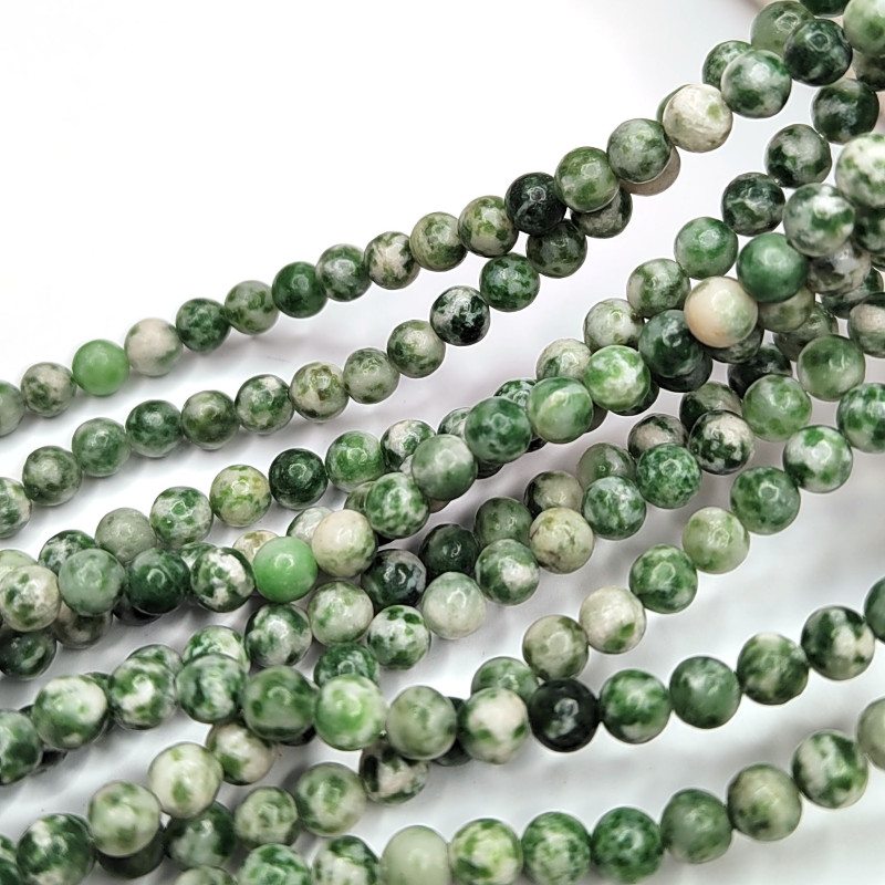 Яшма зелёная пятнистая матовая, бусины гладкий шар, нить 38 см