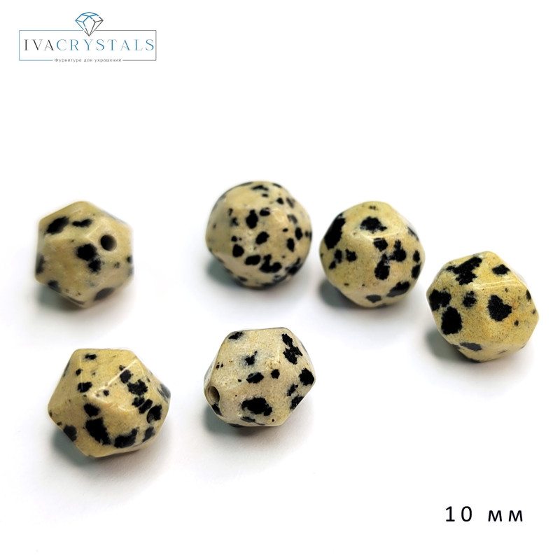 10 мм Яшма далматиновая натуральная, огранка,  НИТЬ 37 см