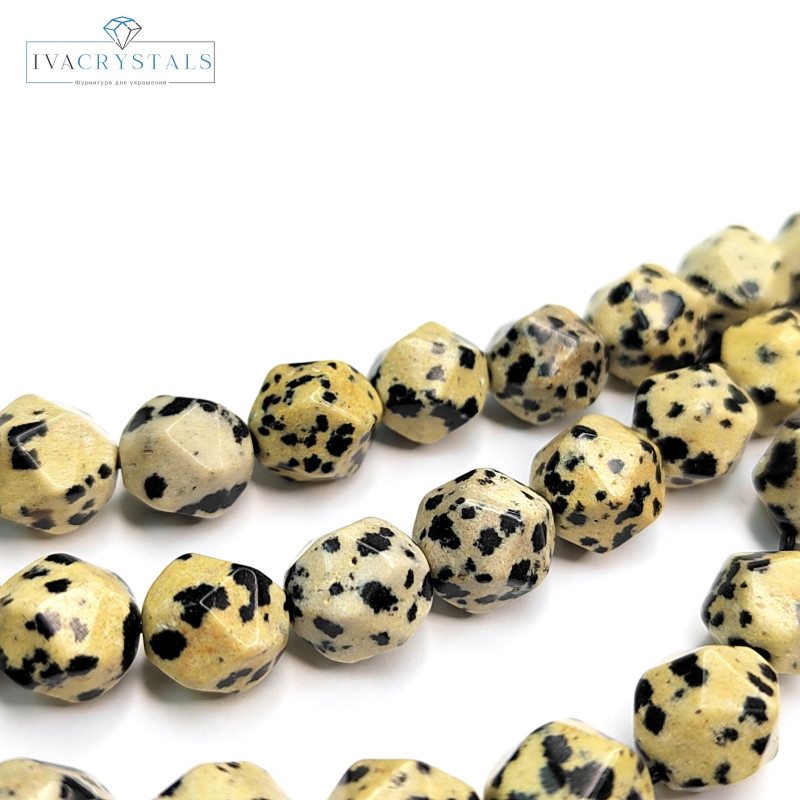 10 мм Яшма далматиновая натуральная, огранка,  НИТЬ 37 см