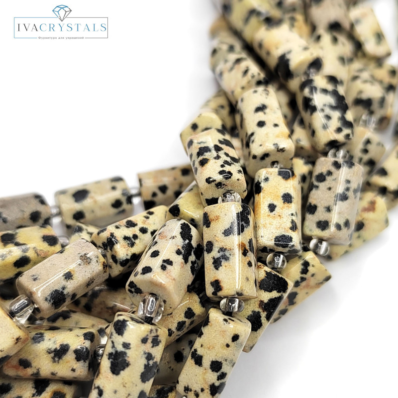 Яшма далматиновая натуральная 11х6,5 мм, Столбик, НИТЬ 38 см