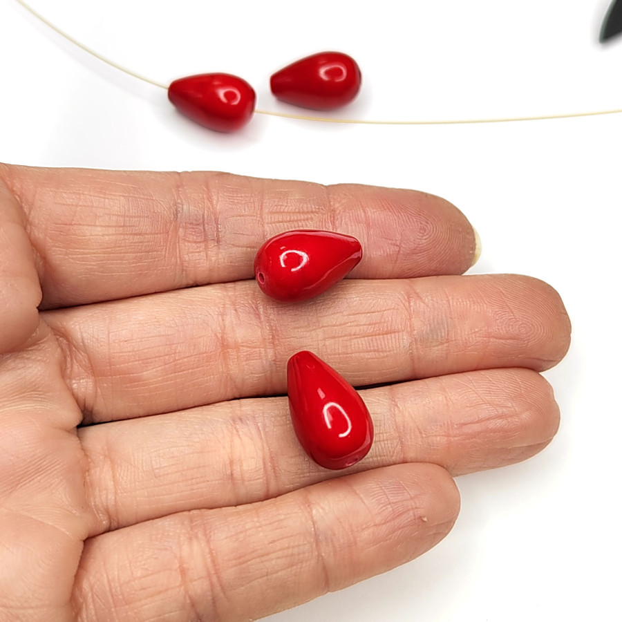 Жемчуг майорка (стекло) Капля 17х10 мм, цвет красный, штука