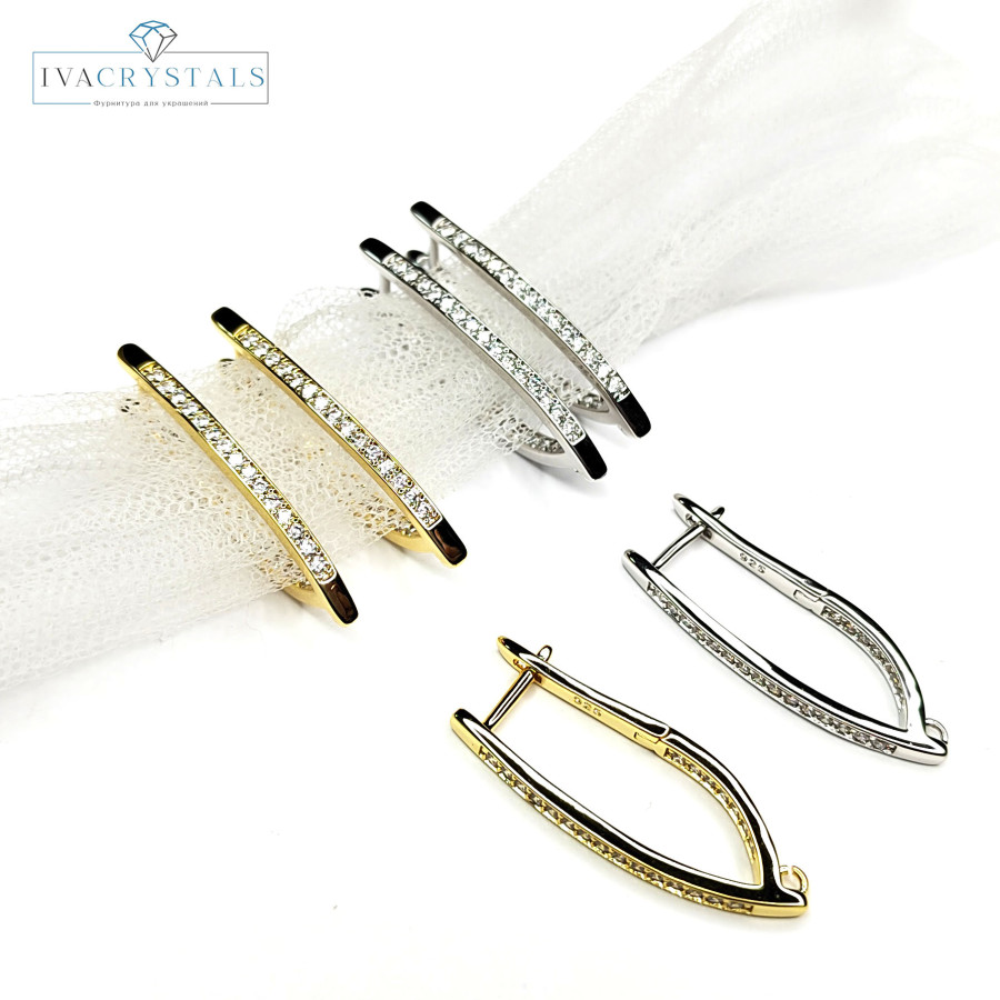 Швензы удлиненные 32х2 мм с фианитами, пара