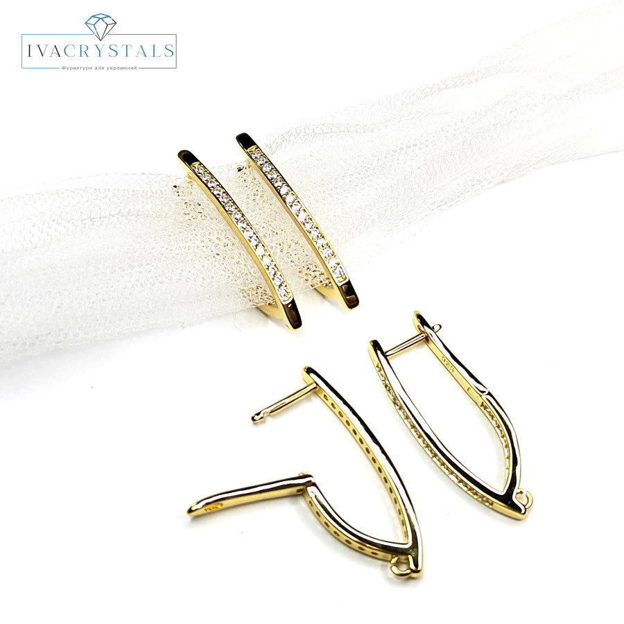 Швензы удлиненные 32х2 мм с фианитами, пара покрытие Позолота