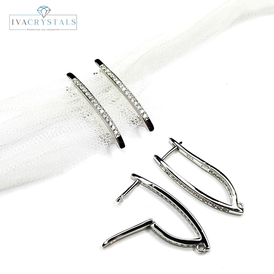 Швензы удлиненные 32х2 мм с фианитами, пара покрытие Родий