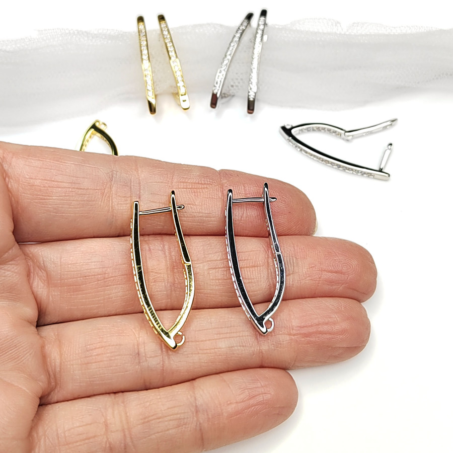 Швензы удлиненные 32х2 мм с фианитами, пара