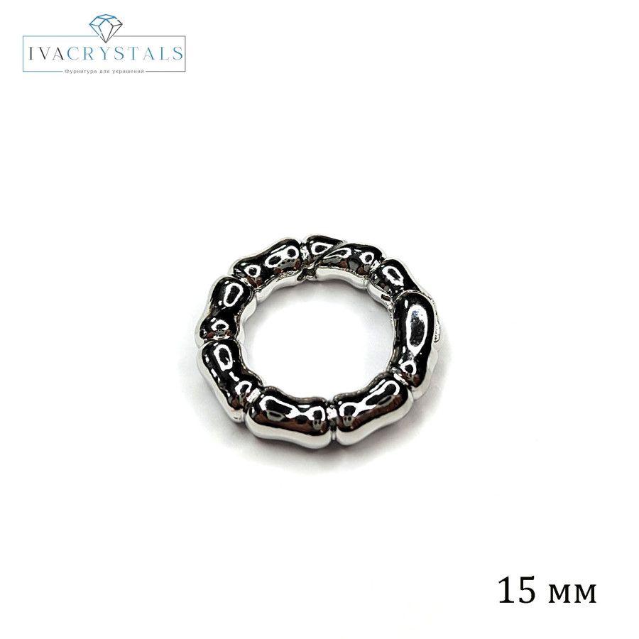 15х3 мм Замок карабин круглый "Мятый металл", штука покрытие Родий