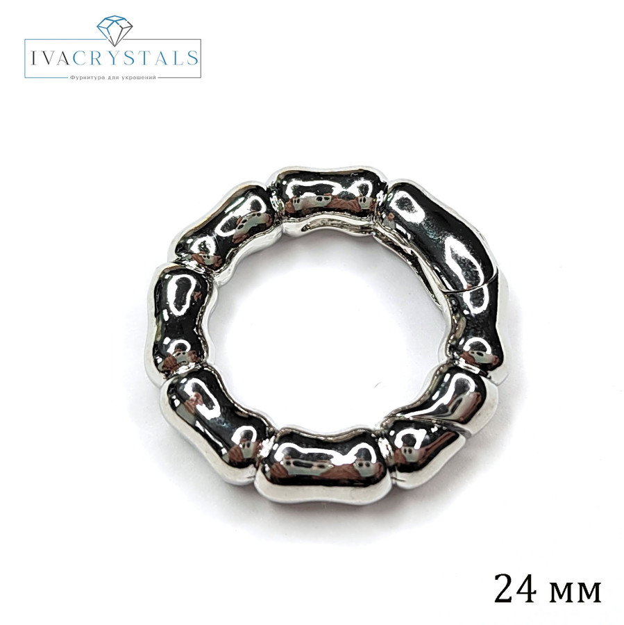 24х5 мм Замок карабин круглый "Мятый металл", штука покрытие Родий