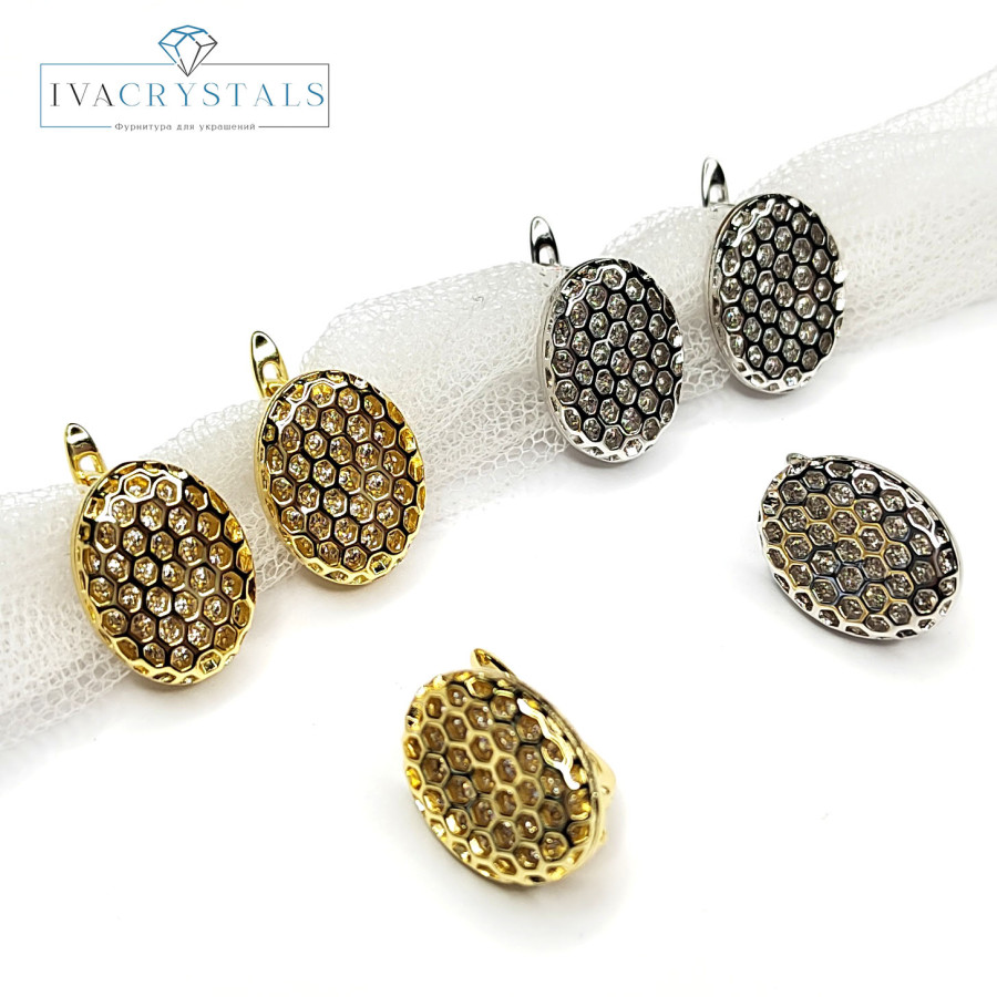 Швензы "Соты" 16х12 мм с фианитами, пара