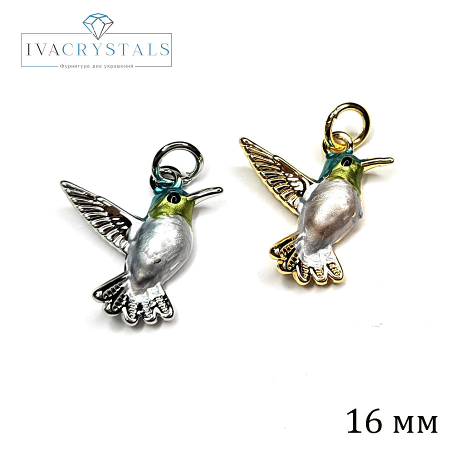 Подвеска Птичка Колибри 16х15 мм с эмалью, штука