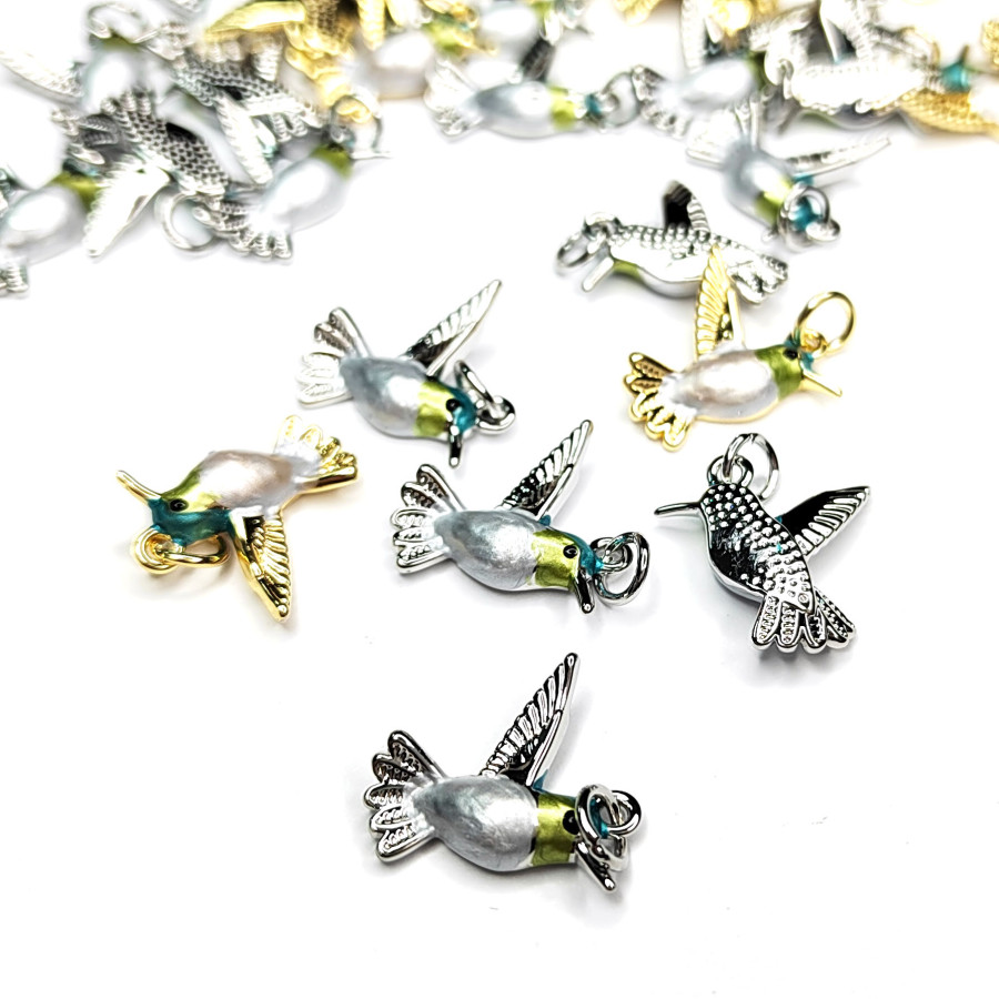 Подвеска Птичка Колибри 16х15 мм с эмалью, штука