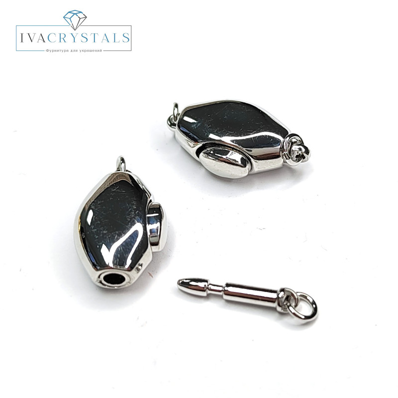 Замочек - застёжка разъемный 19х11 мм, карабин с палочкой на кнопке, штука