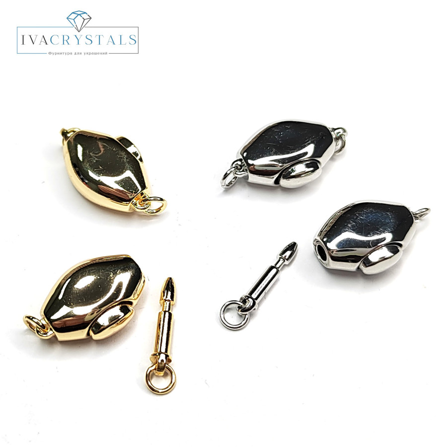 Замочек - застёжка разъемный 19х11 мм, карабин с палочкой на кнопке, штука