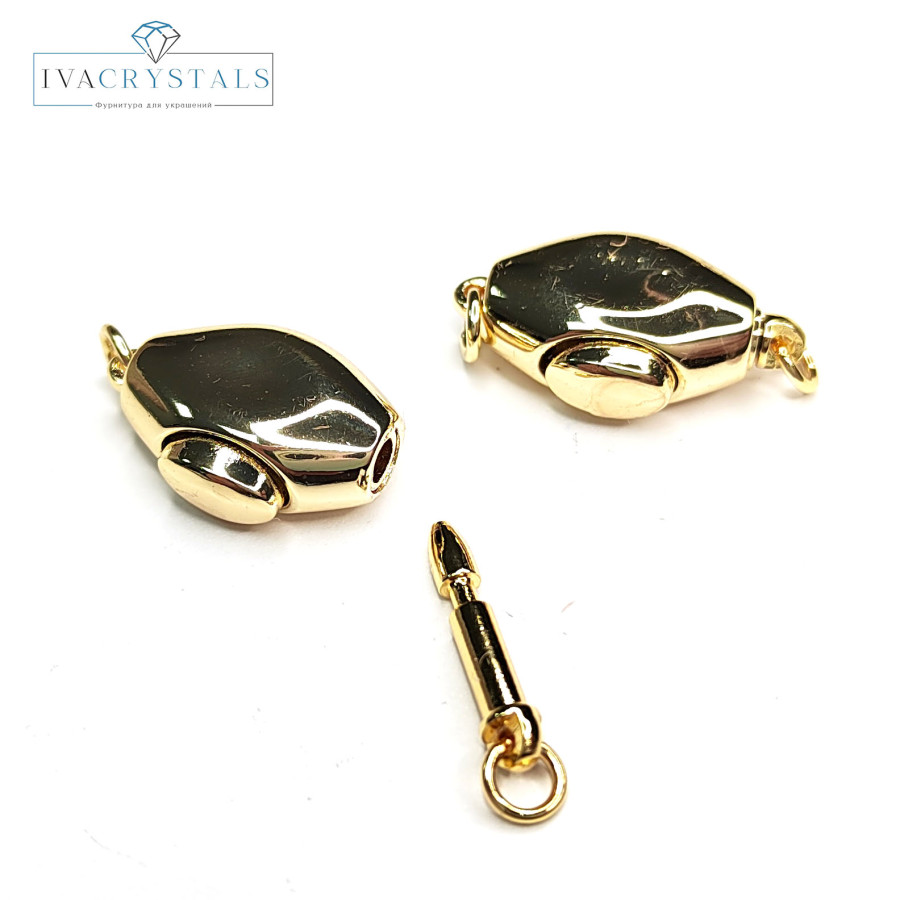 Замочек - застёжка разъемный 19х11 мм, карабин с палочкой на кнопке, штука покрытие Позолота