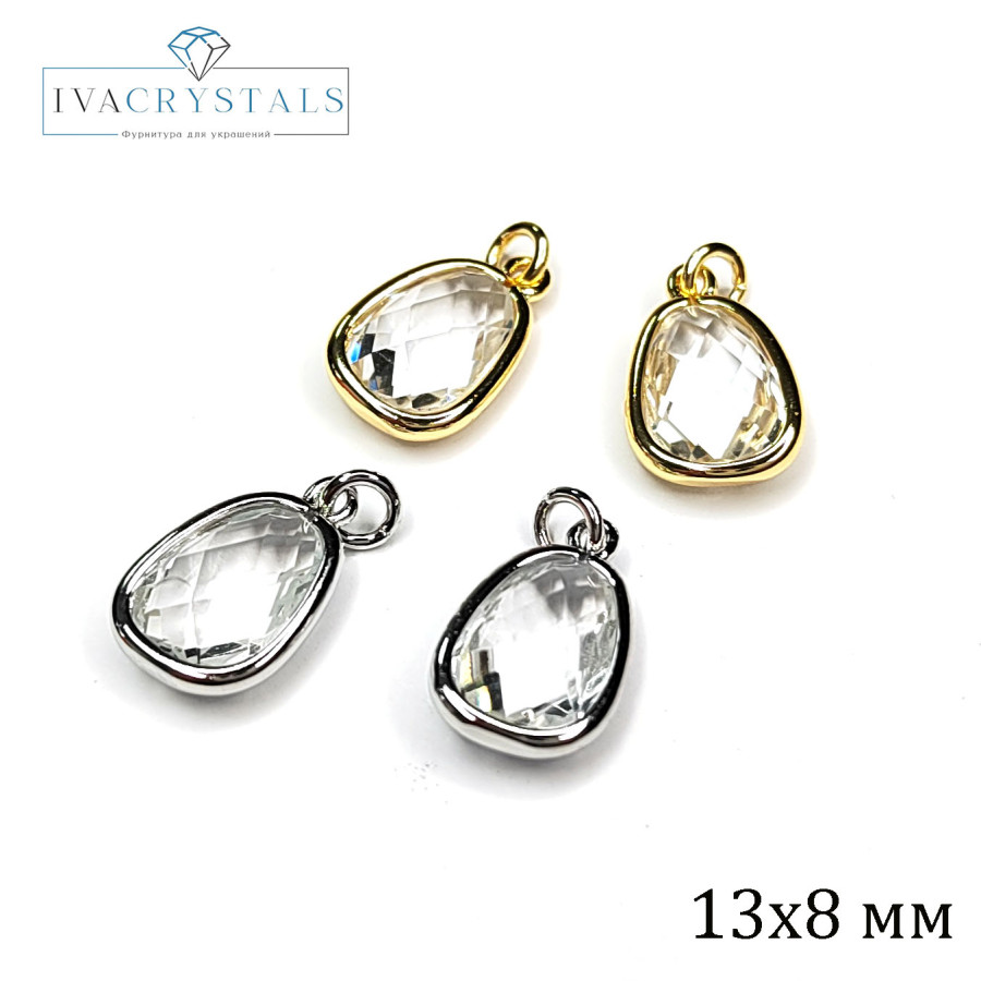 Подвеска Капля 13х8 мм с ювелирным стеклом, штука